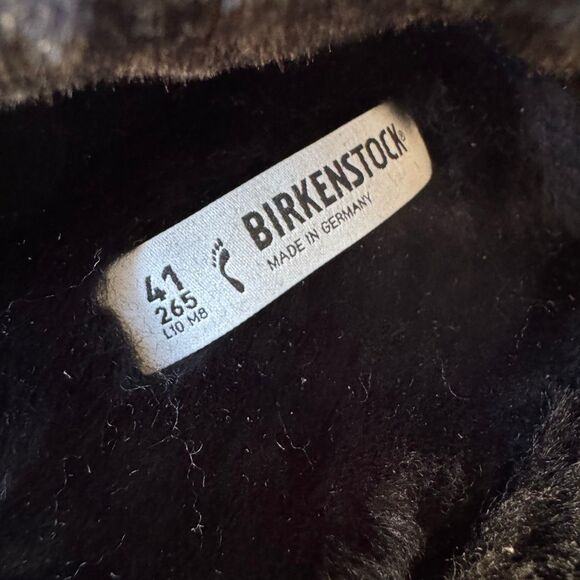 Birkenstock Arizona Shearling Eyelet Sandals Womens 41EU /10US Shiny Black Gold - Picture 9 of 13